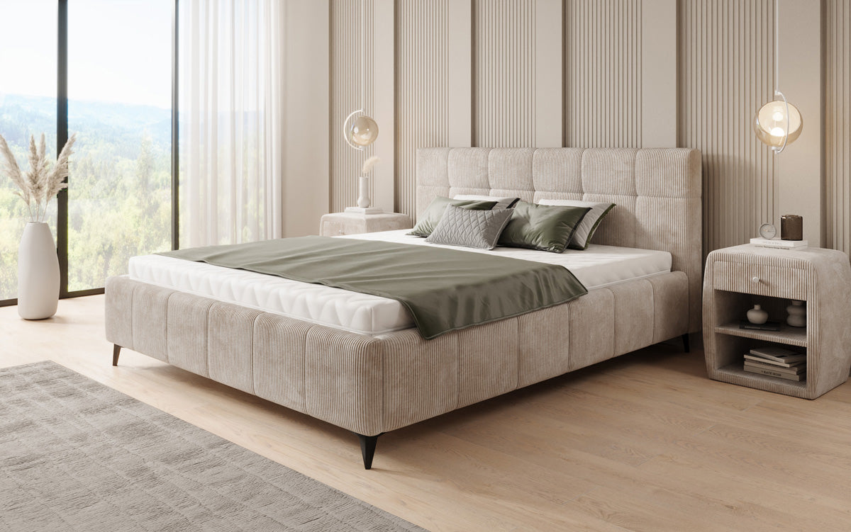 Designer Polsterbett Nelly in Cord mit Stauraum