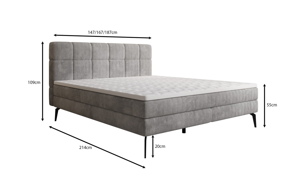 Boxspringbett Vera aus Cord mat héije Féiss