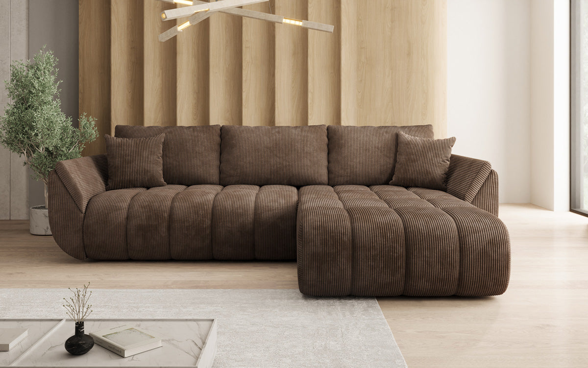 Designer-Sofa Lenoa L mat Schloffunktioun a Stauraum a Cord