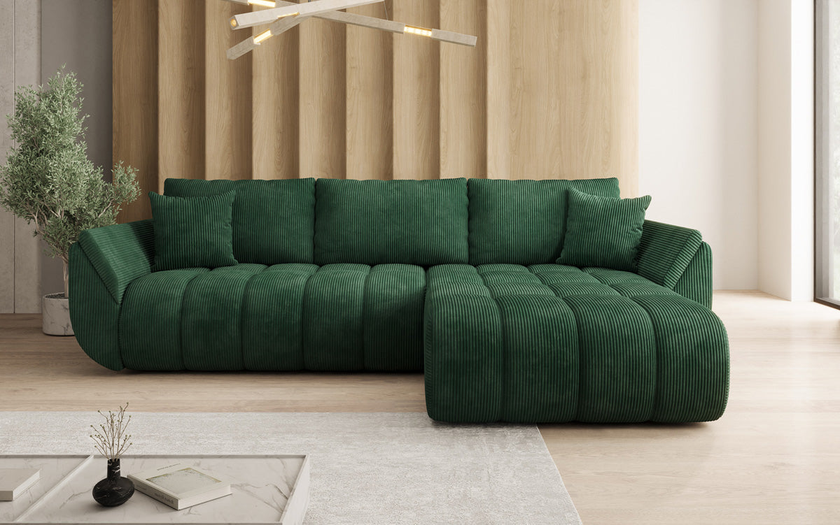 Designer-Sofa Lenoa L mat Schloffunktioun a Stauraum a Cord