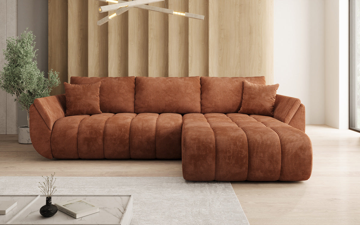 Designer-Sofa Lenoa L mat Schloffunktioun a Stauraum a Cord