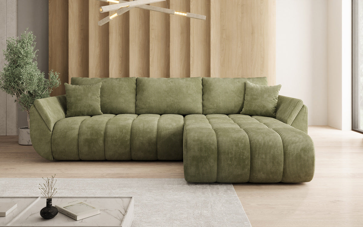 Designer-Sofa Lenoa L mat Schloffunktioun a Stauraum a Cord