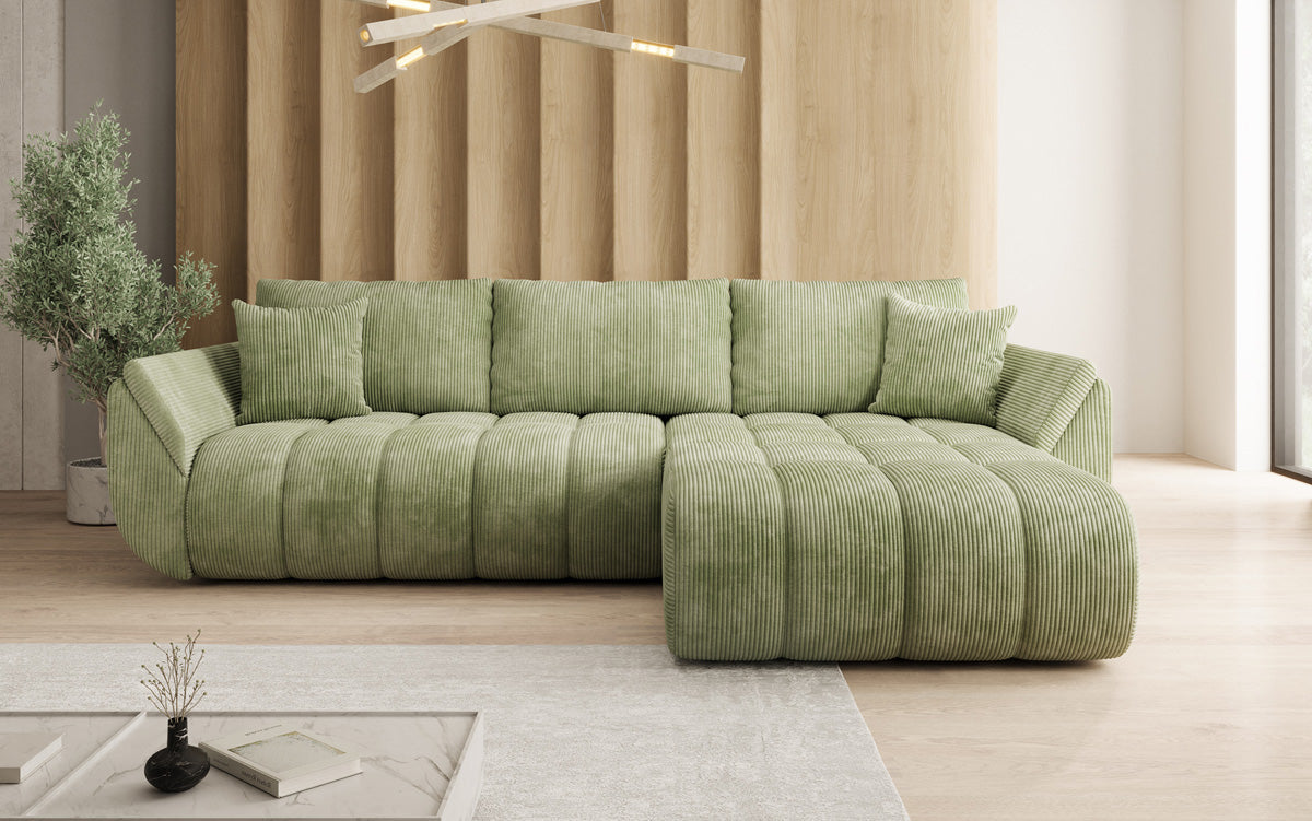 Designer-Sofa Lenoa L mat Schloffunktioun a Stauraum a Cord