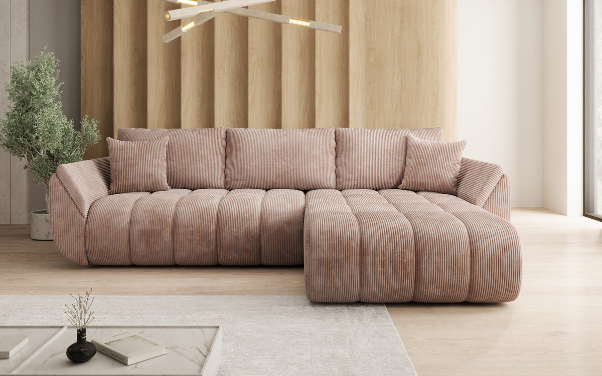 Designer-Sofa Lenoa L mat Schloffunktioun a Stauraum a Cord