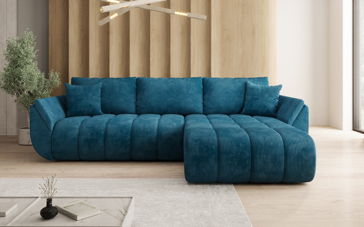 Designer-Sofa Lenoa L mat Schloffunktioun a Stauraum a Cord