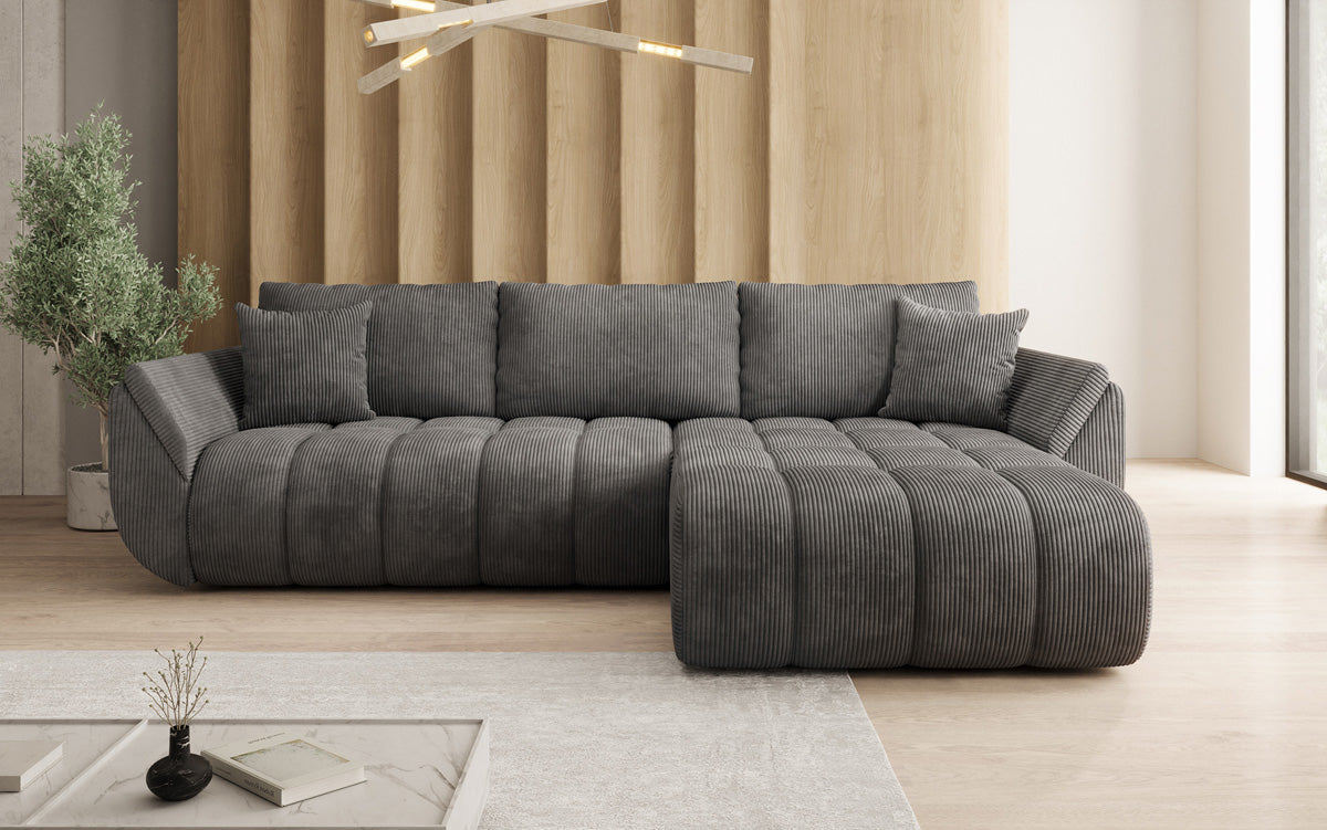 Designer-Sofa Lenoa L mat Schloffunktioun a Stauraum a Cord
