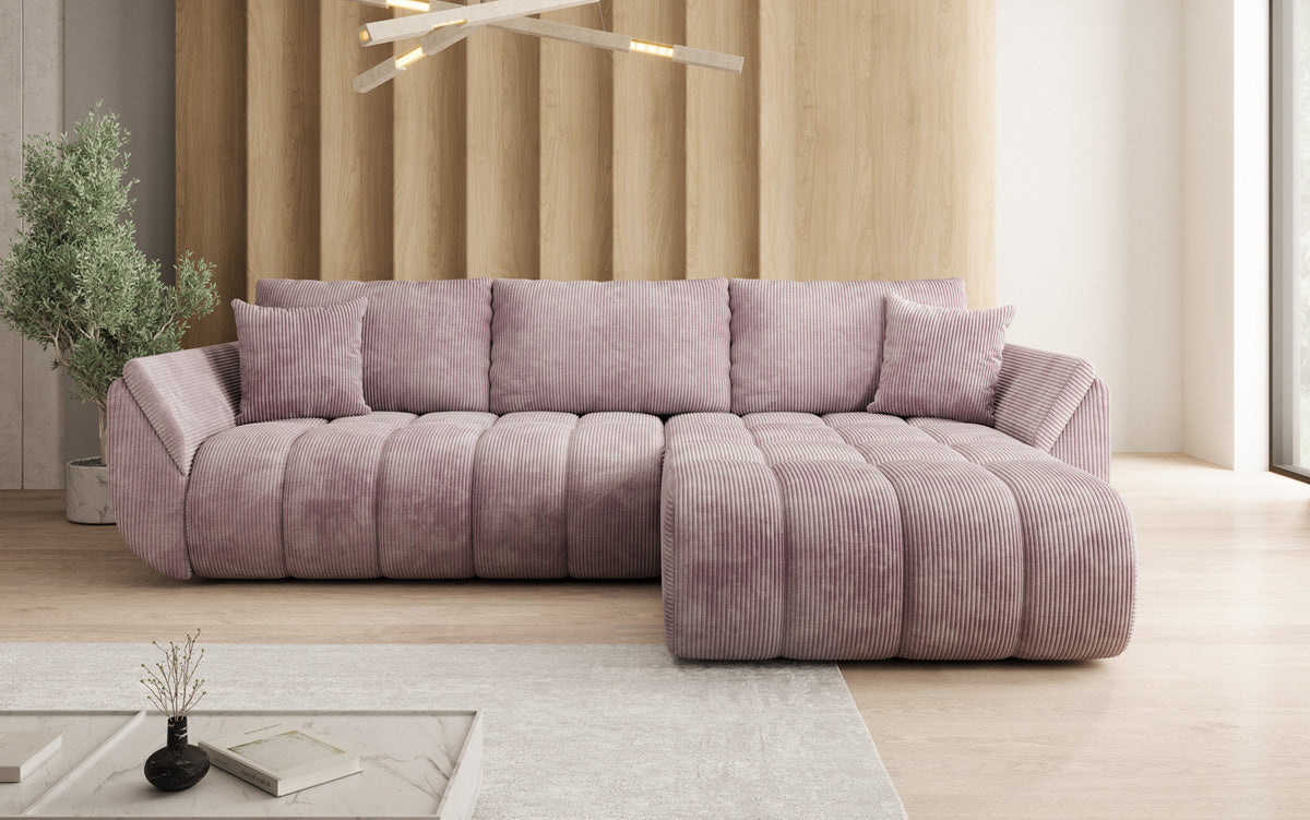 Designer-Sofa Lenoa L mat Schloffunktioun a Stauraum a Cord
