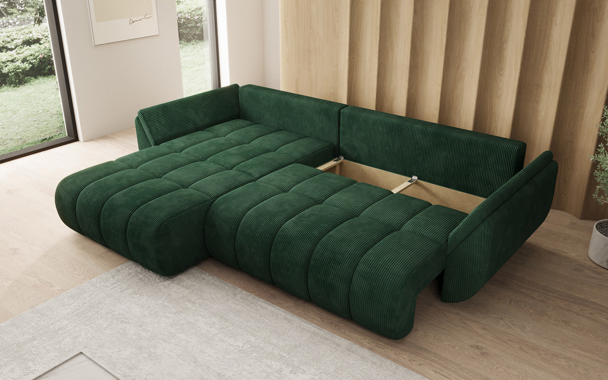 Designer-Sofa Lenoa L mat Schloffunktioun a Stauraum a Cord