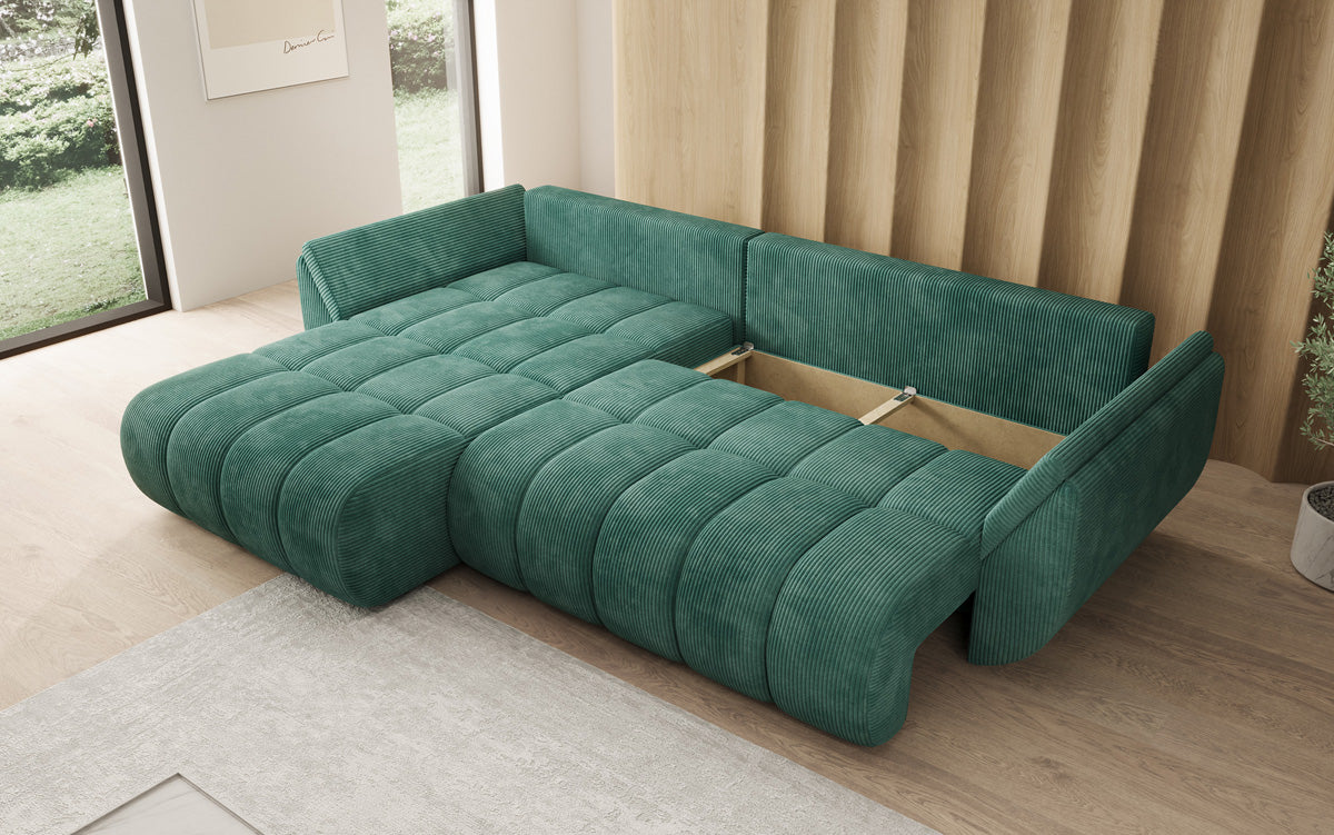 Designer-Sofa Lenoa L mat Schloffunktioun a Stauraum a Cord