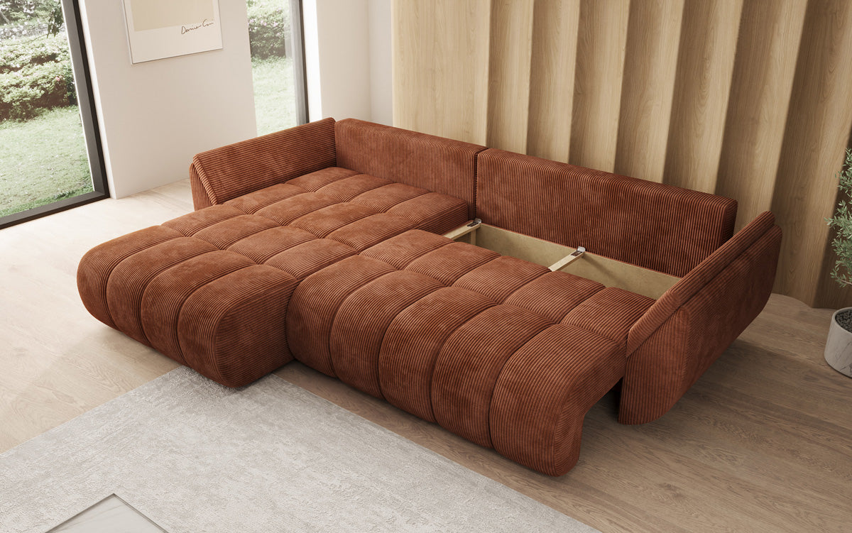 Designer-Sofa Lenoa L mat Schloffunktioun a Stauraum a Cord