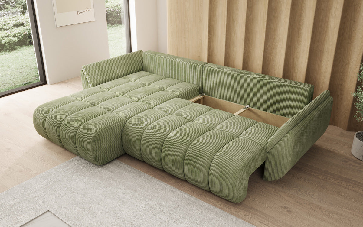 Designer-Sofa Lenoa L mat Schloffunktioun a Stauraum a Cord