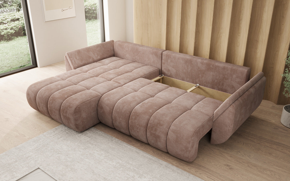 Designer-Sofa Lenoa L mat Schloffunktioun a Stauraum a Cord