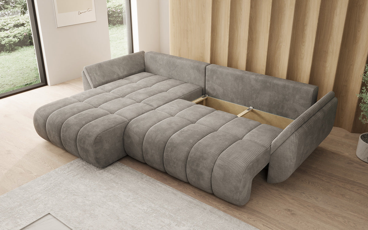 Designer-Sofa Lenoa L mat Schloffunktioun a Stauraum a Cord