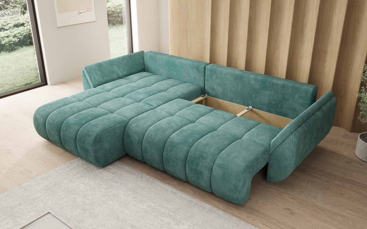 Designer-Sofa Lenoa L mat Schloffunktioun a Stauraum a Cord