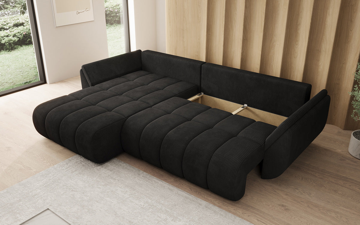 Designer-Sofa Lenoa L mat Schloffunktioun a Stauraum a Cord