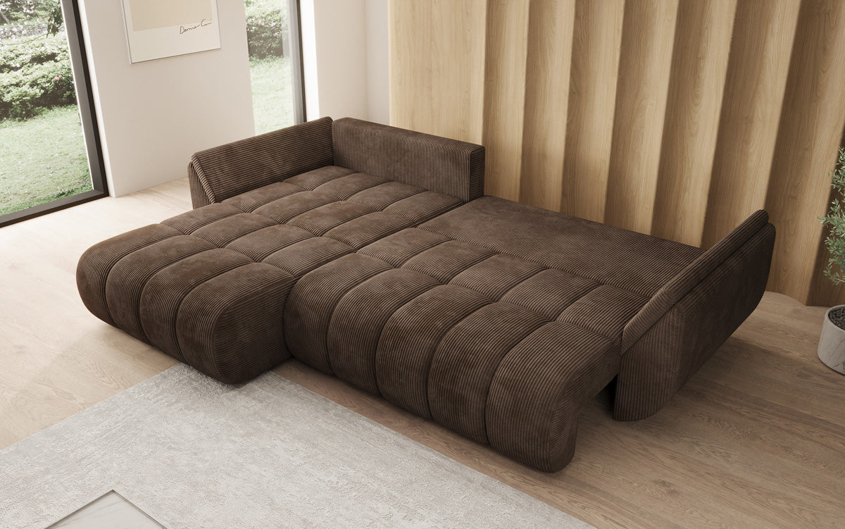 Designer-Sofa Lenoa L mat Schloffunktioun a Stauraum a Cord
