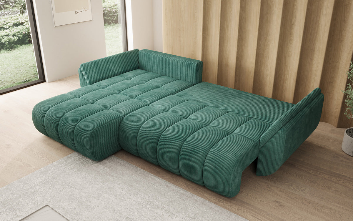 Designer-Sofa Lenoa L mat Schloffunktioun a Stauraum a Cord
