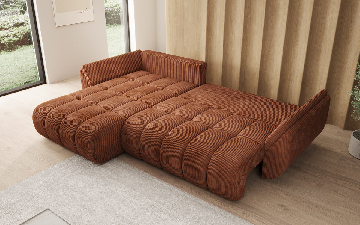 Designer-Sofa Lenoa L mat Schloffunktioun a Stauraum a Cord