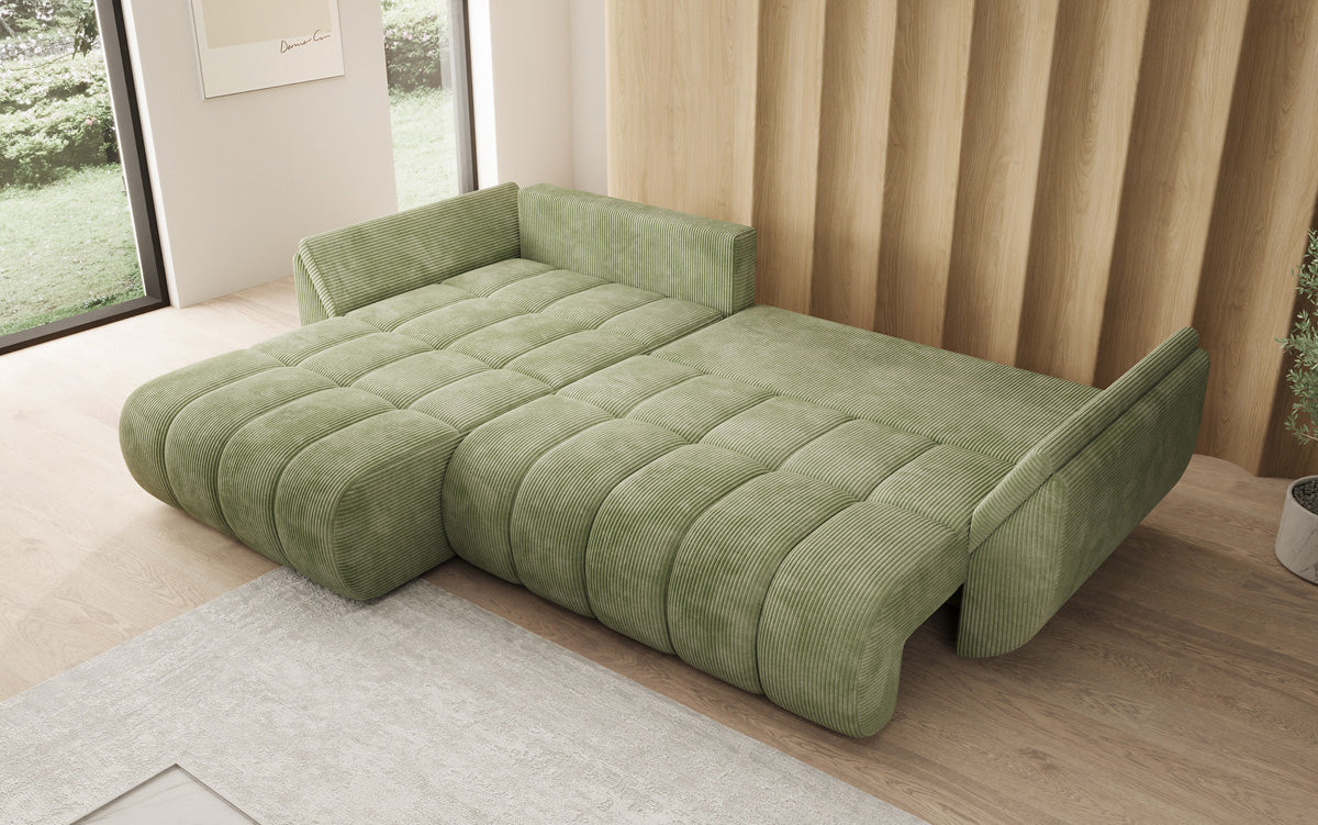 Designer-Sofa Lenoa L mat Schloffunktioun a Stauraum a Cord
