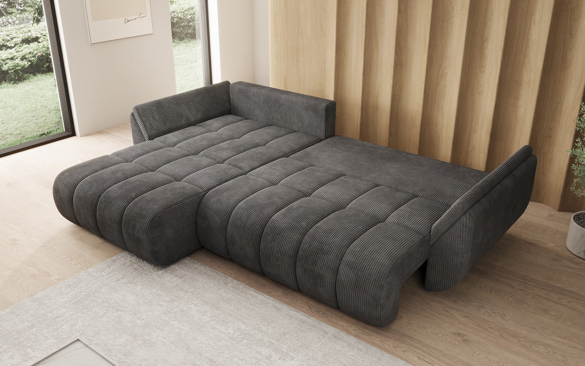 Designer-Sofa Lenoa L mat Schloffunktioun a Stauraum a Cord
