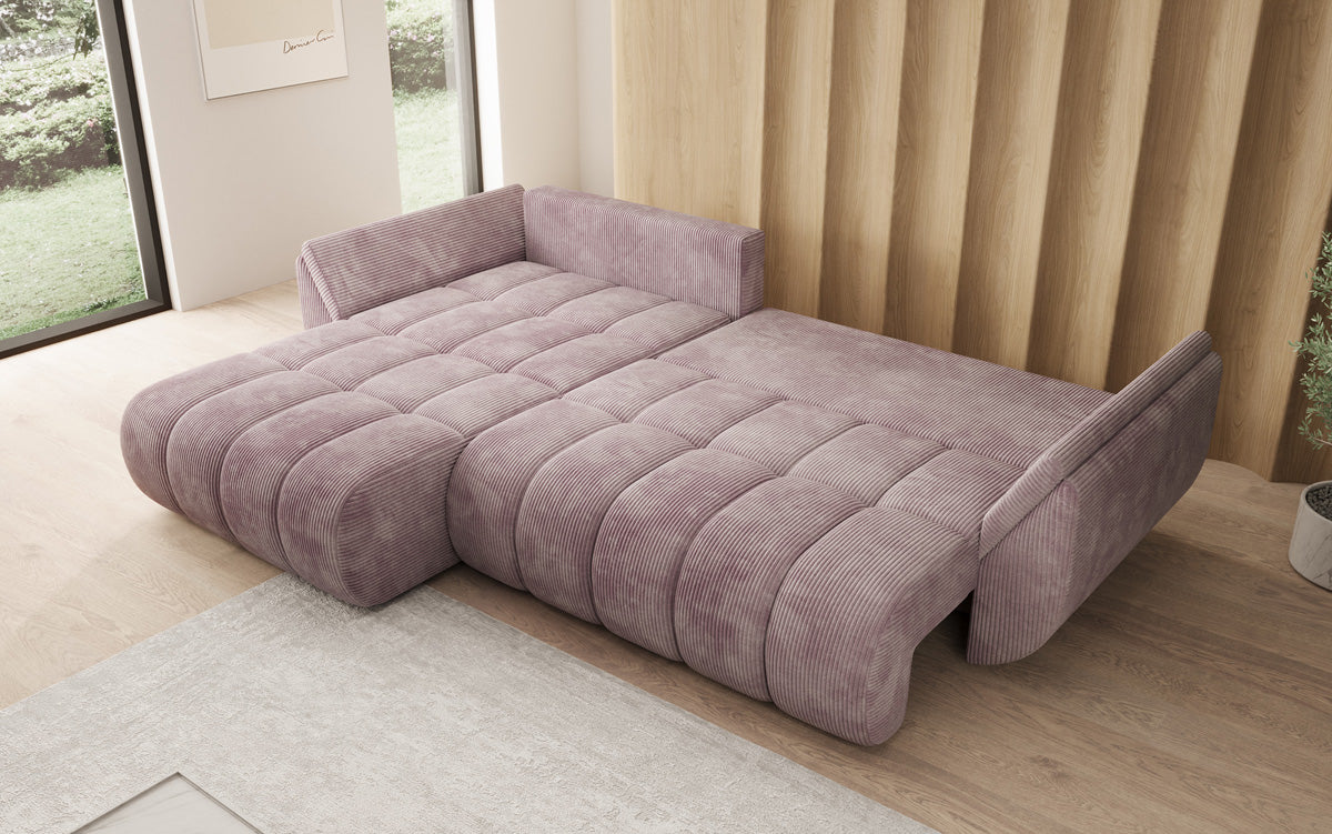 Designer-Sofa Lenoa L mat Schloffunktioun a Stauraum a Cord