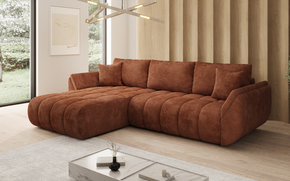 Designer-Sofa Lenoa L mat Schloffunktioun a Stauraum a Cord