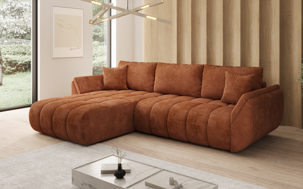 Designer-Sofa Lenoa L mat Schloffunktioun a Stauraum a Cord