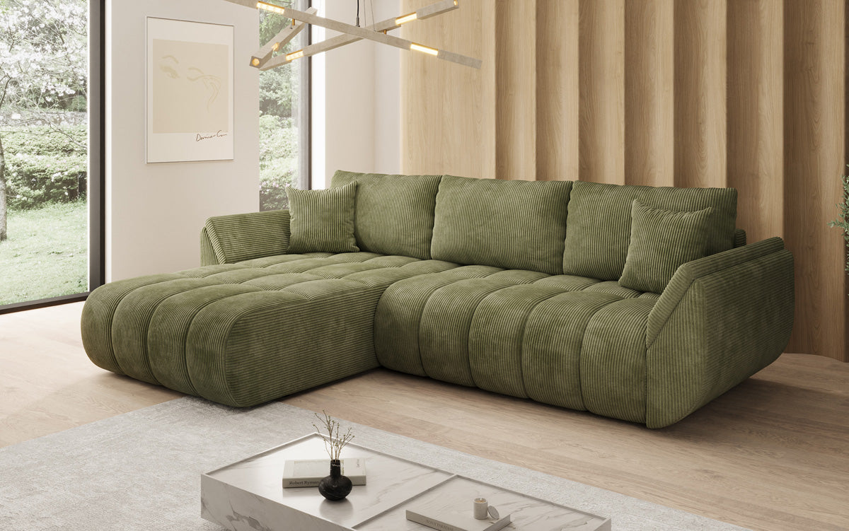 Designer-Sofa Lenoa L mat Schloffunktioun a Stauraum a Cord