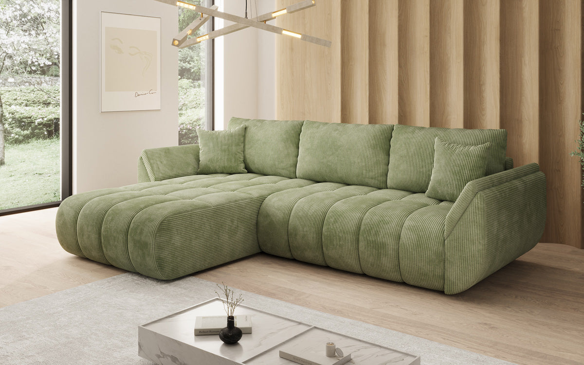 Designer-Sofa Lenoa L mat Schloffunktioun a Stauraum a Cord
