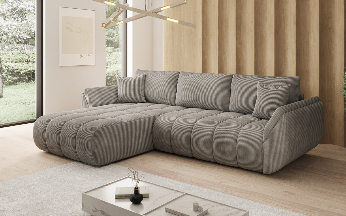 Designer-Sofa Lenoa L mat Schloffunktioun a Stauraum a Cord