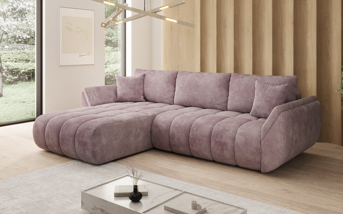 Designer-Sofa Lenoa L mat Schloffunktioun a Stauraum a Cord
