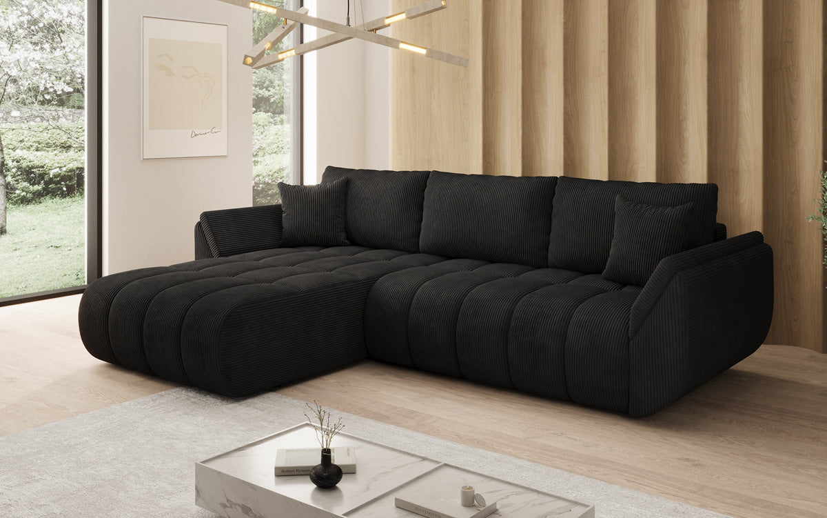 Designer-Sofa Lenoa L mat Schloffunktioun a Stauraum a Cord