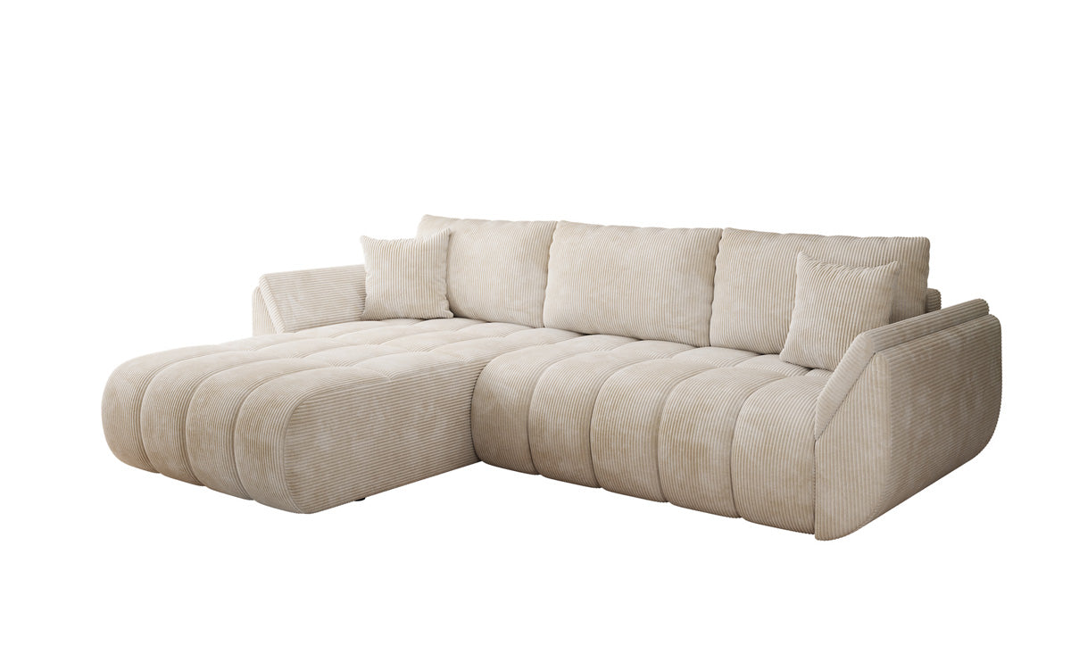 Designer-Sofa Lenoa L mat Schloffunktioun a Stauraum a Cord