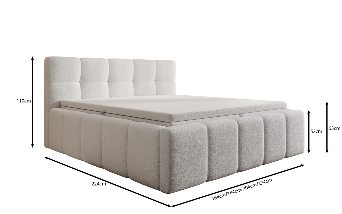 Designer-Polsterbett Romy aus Teddy-Bouclé mat Stauraum inkl. Matrassen