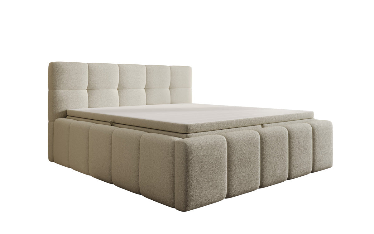 Designer-Polsterbett Romy aus Teddy-Bouclé mat Stauraum inkl. Matrassen