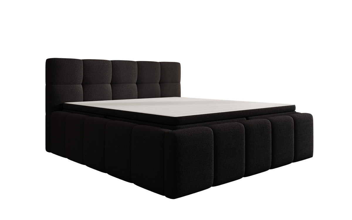 Designer-Polsterbett Romy aus Teddy-Bouclé mat Stauraum inkl. Matrassen
