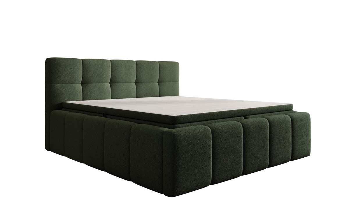 Designer-Polsterbett Romy aus Teddy-Bouclé mat Stauraum inkl. Matrassen