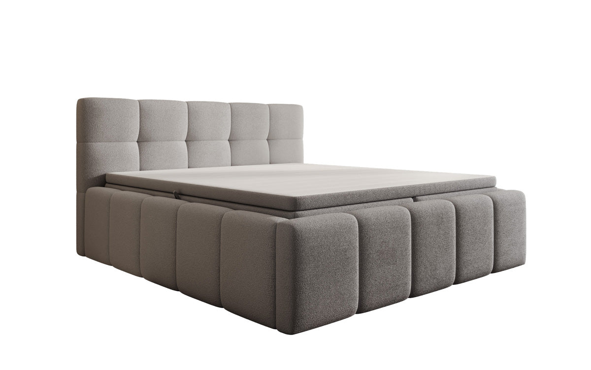 Designer-Polsterbett Romy aus Teddy-Bouclé mat Stauraum inkl. Matrassen
