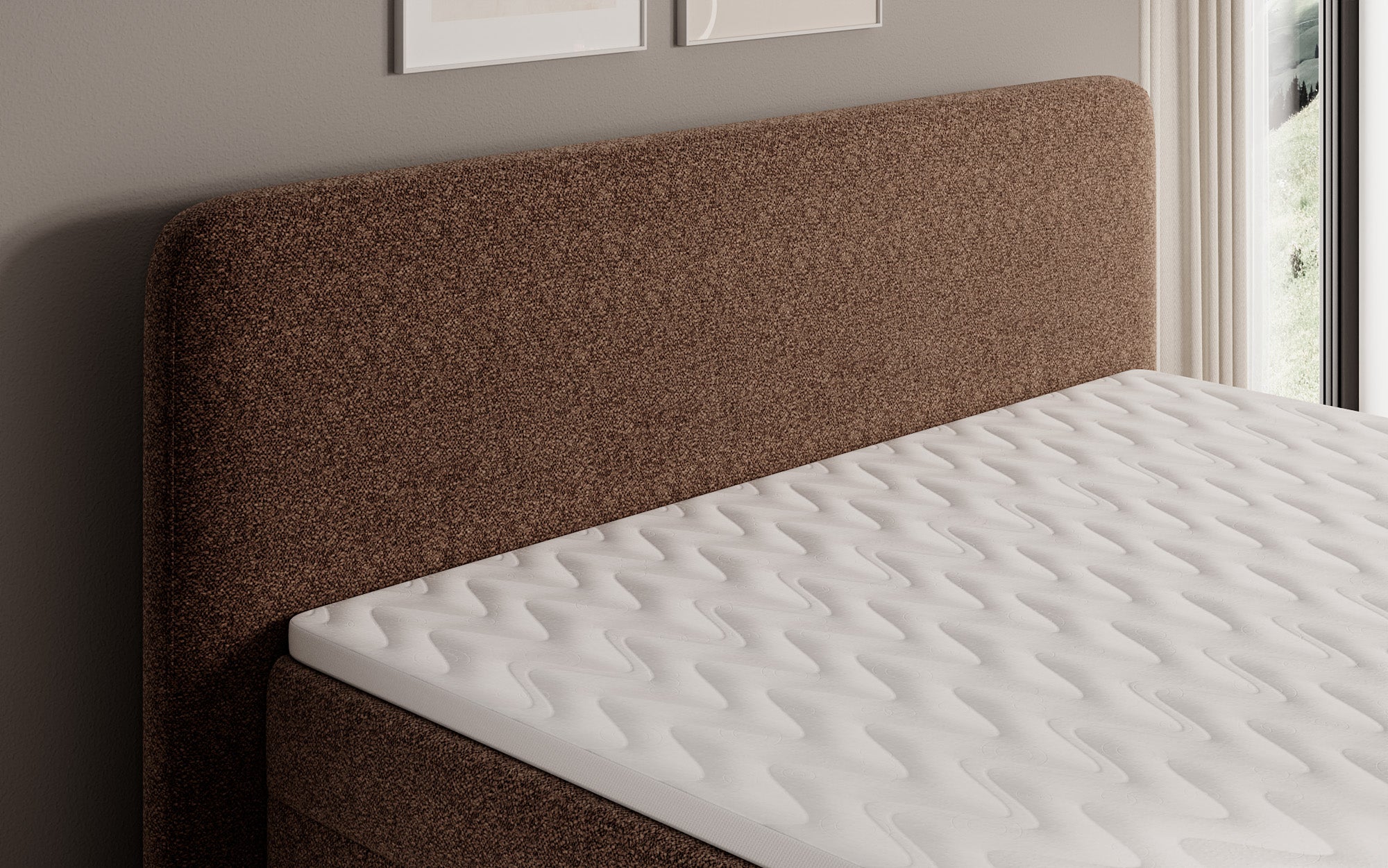 Boxspringbett Nea am Strukturstoff mat Stauraum