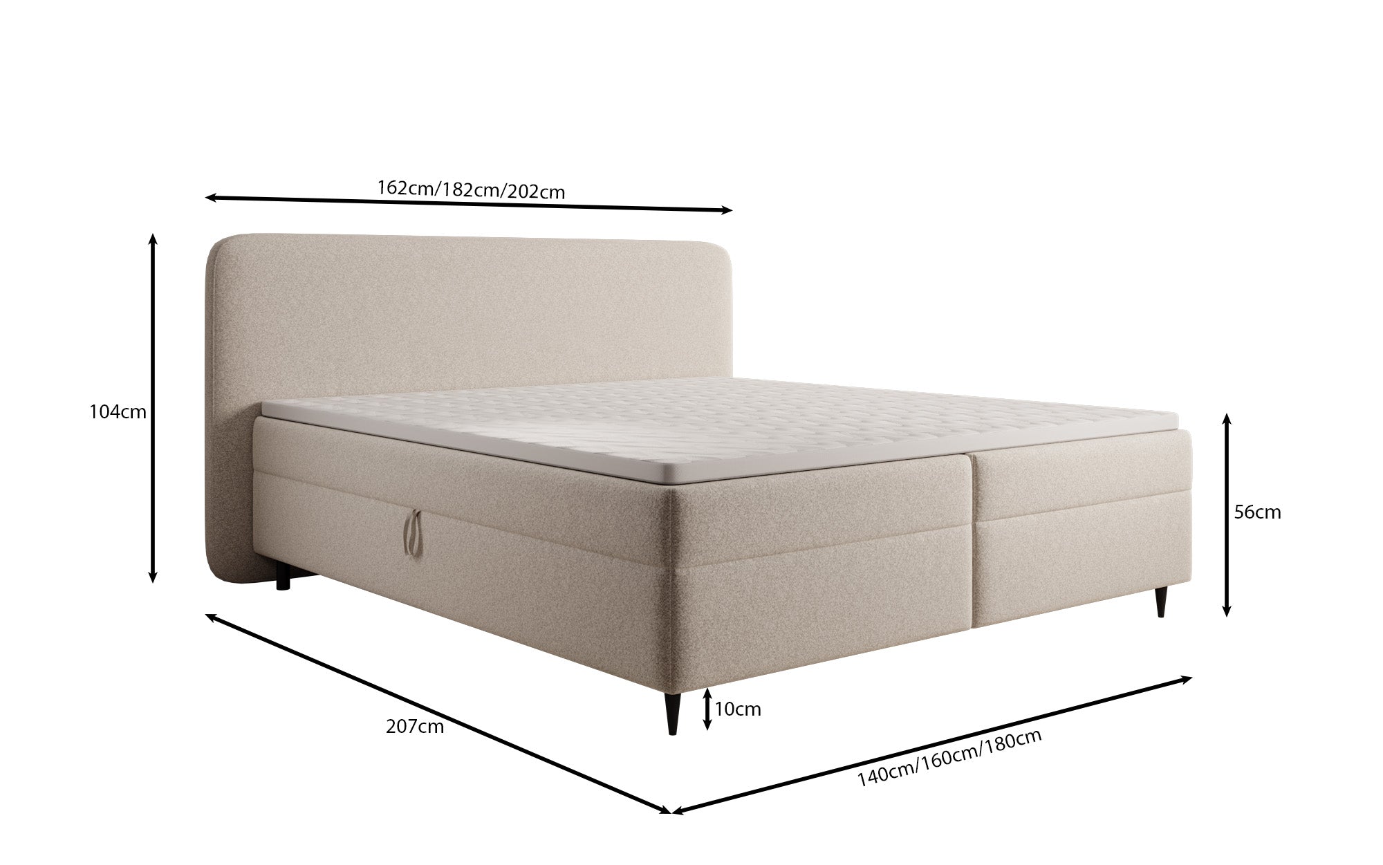 Boxspringbett Nea am Strukturstoff mat Stauraum