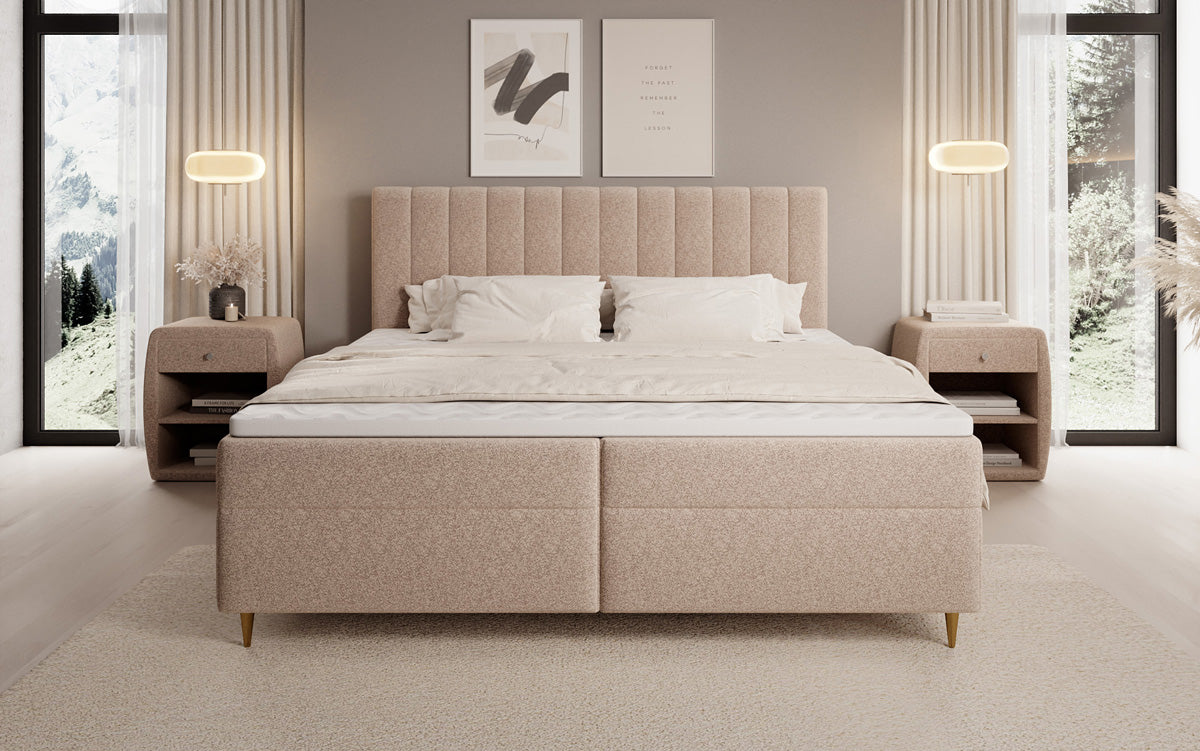 Boxspringbett Chelsea aus Strukturstoff mat Stauraum