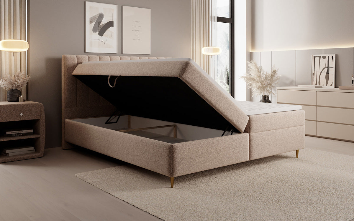 Boxspringbett Chelsea aus Strukturstoff mat Stauraum