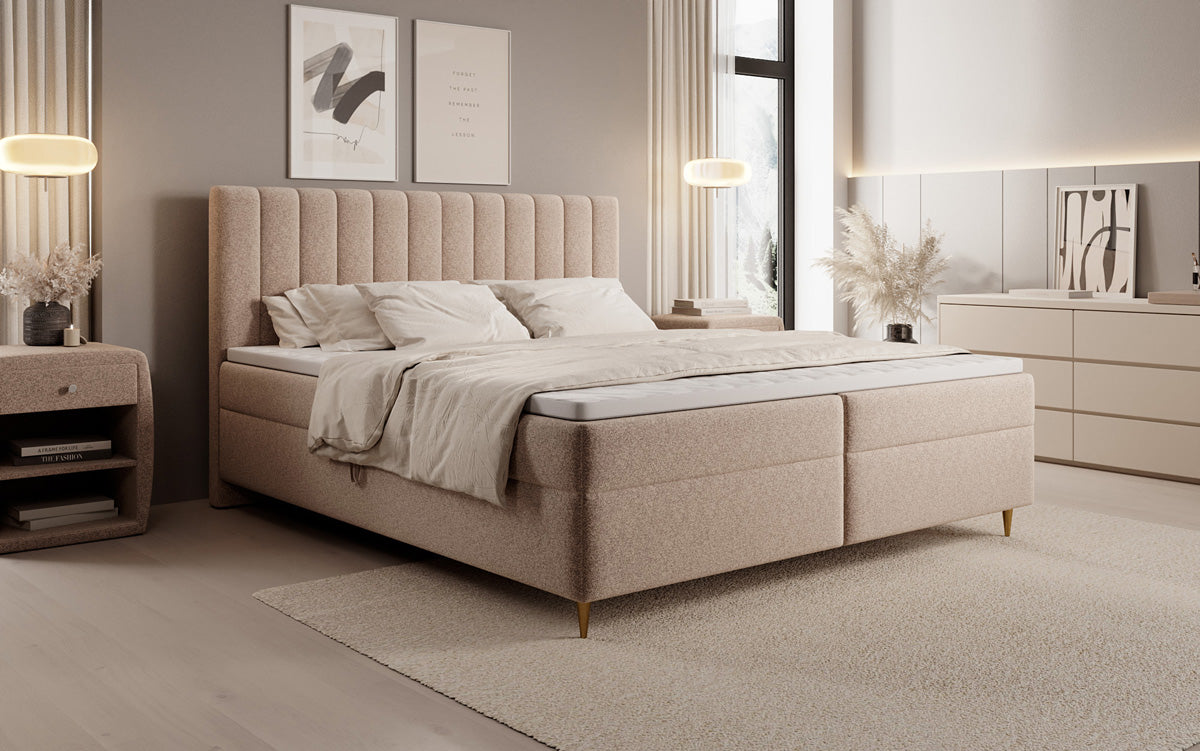 Boxspringbett Chelsea aus Strukturstoff mat Stauraum