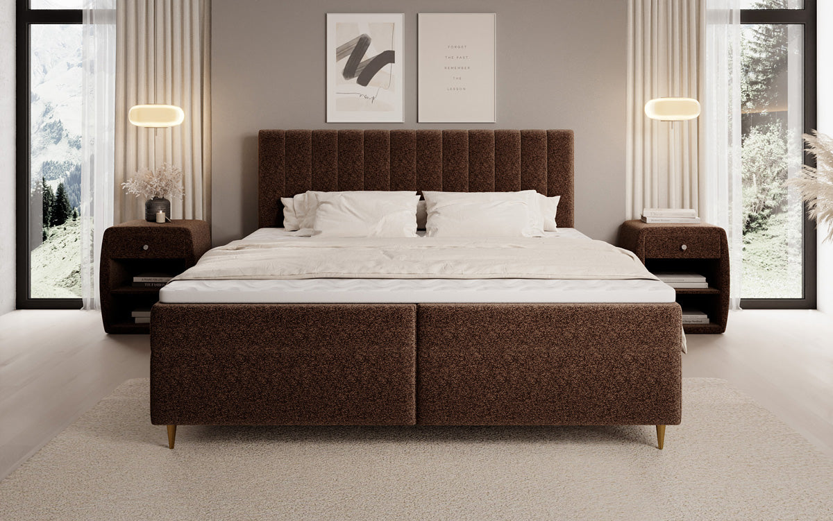 Boxspringbett Chelsea aus Strukturstoff mat Stauraum