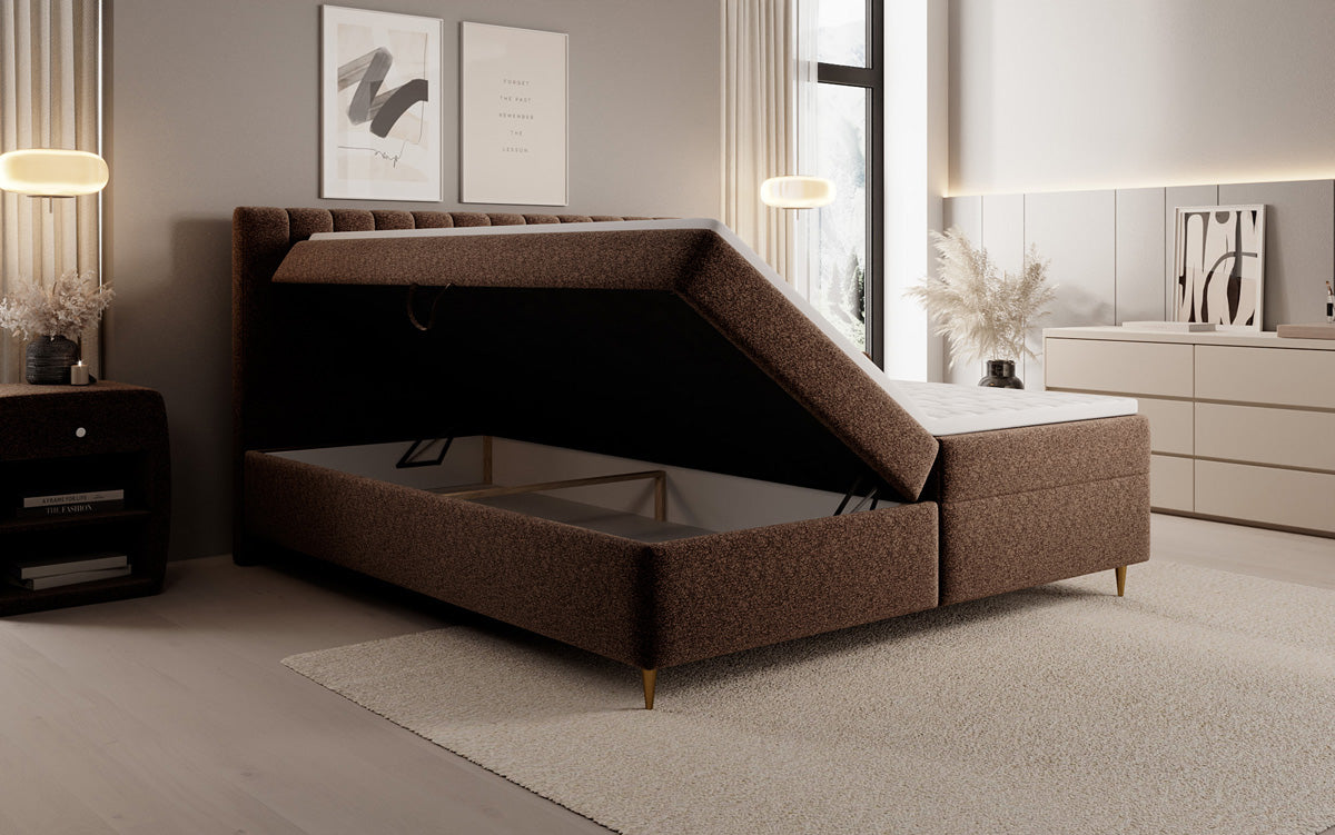Boxspringbett Chelsea aus Strukturstoff mat Stauraum