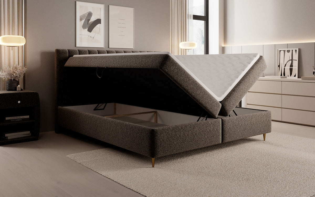 Boxspringbett Chelsea aus Strukturstoff mat Stauraum