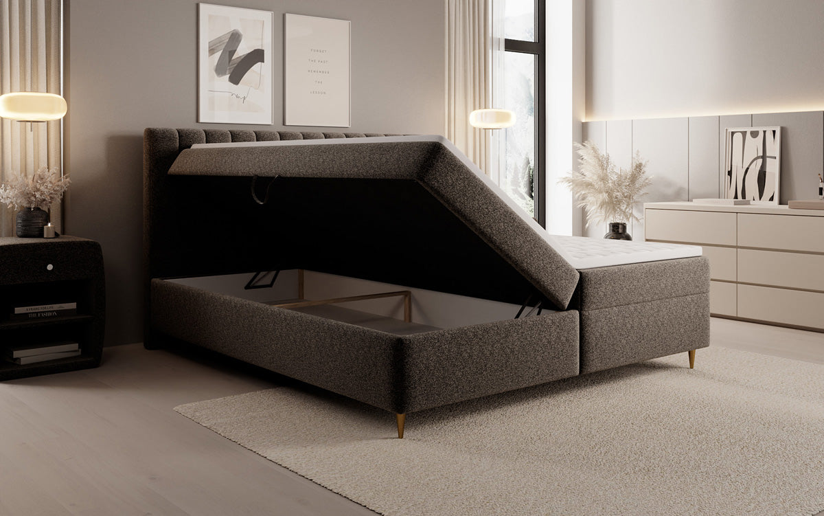 Boxspringbett Chelsea aus Strukturstoff mat Stauraum