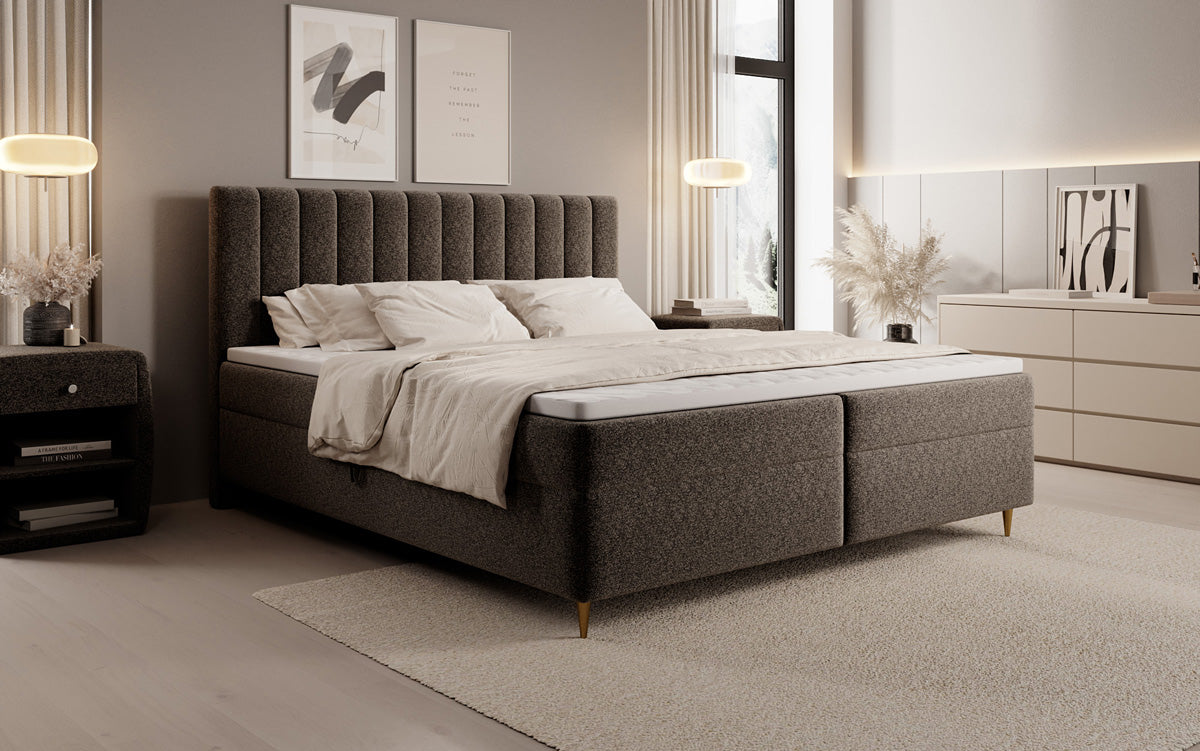 Boxspringbett Chelsea aus Strukturstoff mat Stauraum