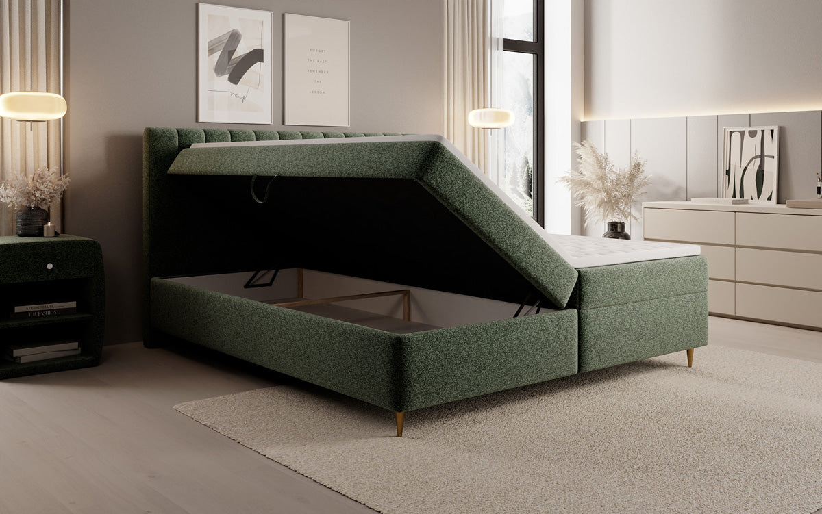 Boxspringbett Chelsea aus Strukturstoff mat Stauraum