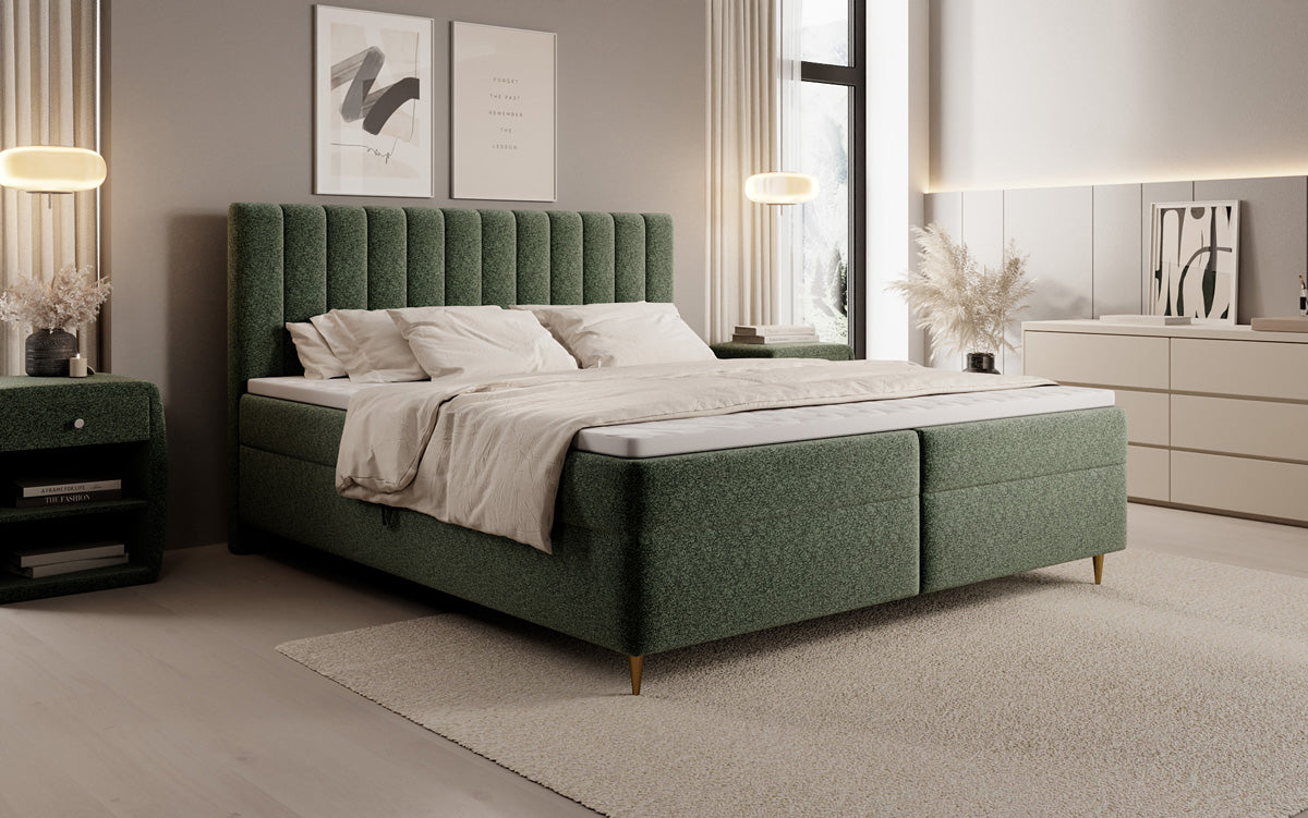 Boxspringbett Chelsea aus Strukturstoff mat Stauraum